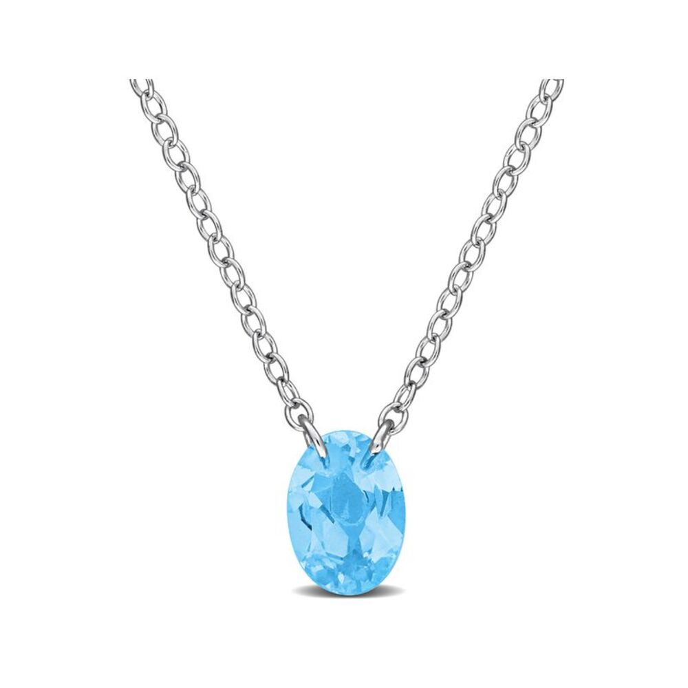 7/8 Carat (ctw) Oval-Cut Swiss Blue Topaz Solitaire Necklace Sterling Silver